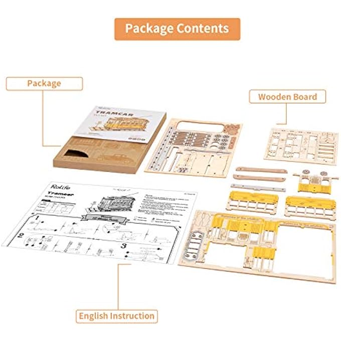 3D WOODEN PUZZLE DIY RETRO MODEL CAR WOODEN MODEL KITS FOR ADULTS TO BUILD, CONSTRUCTION SET, TRAM CAR - Image 3